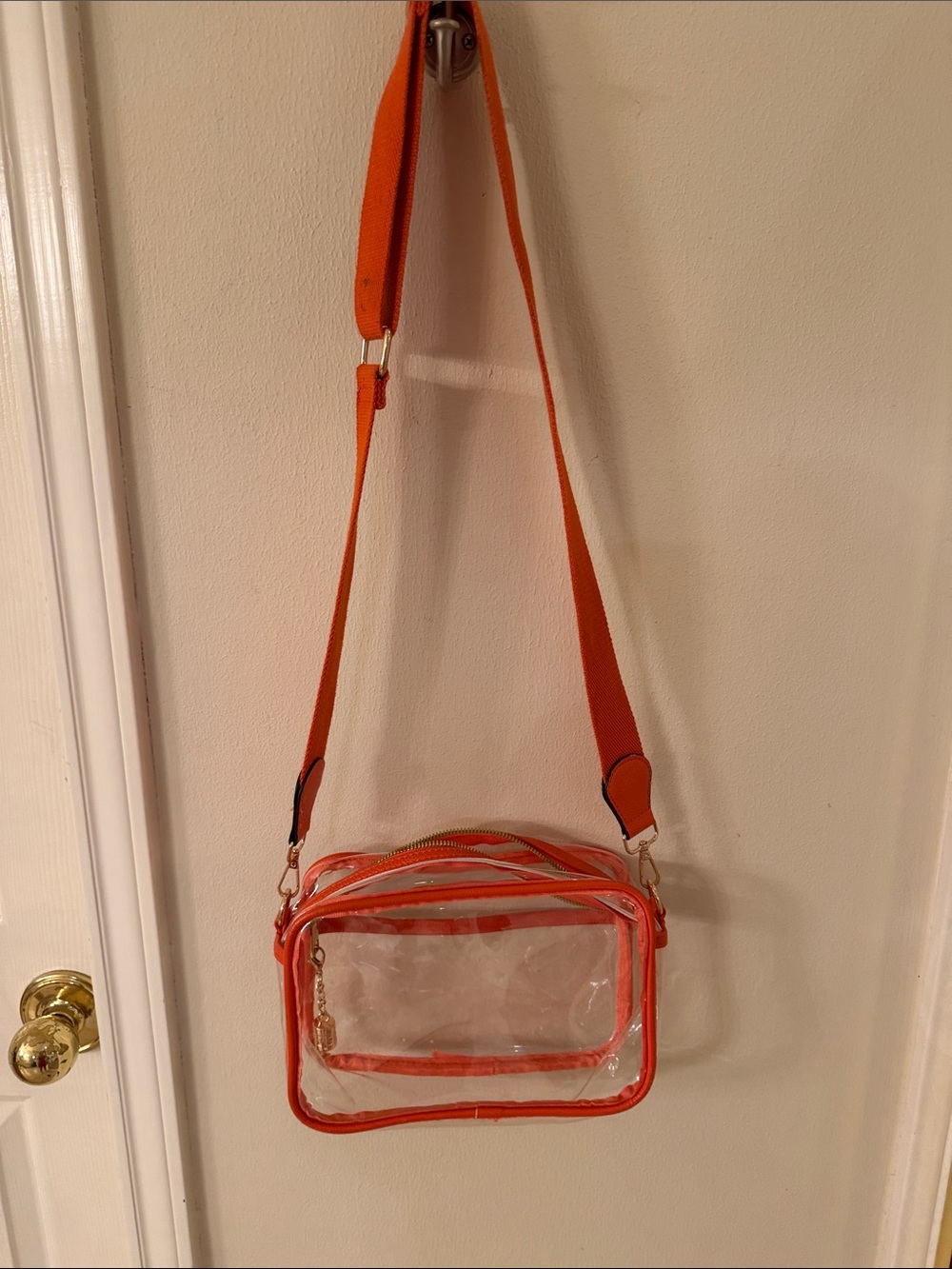 Clear Crossbody Shoulder Bag with Orange Trim